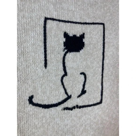 VTG Y2K Christopher & Banks Cat Sweater Women's Large Ivory Ramie Cotton - Picture 9 of 14